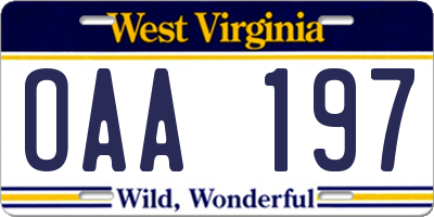 WV license plate OAA197
