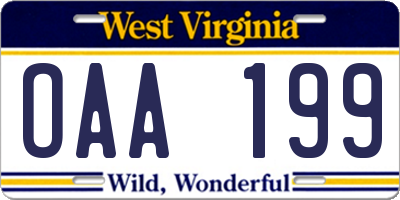 WV license plate OAA199