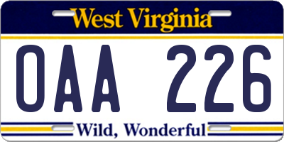 WV license plate OAA226