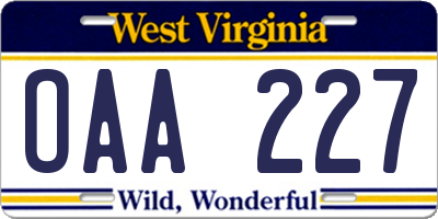 WV license plate OAA227
