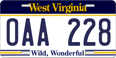 WV license plate OAA228