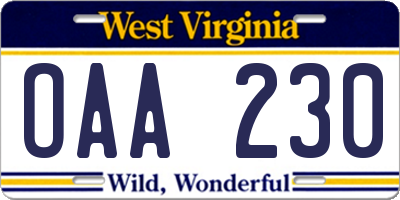 WV license plate OAA230