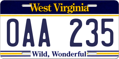 WV license plate OAA235