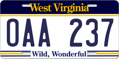 WV license plate OAA237