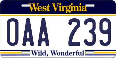 WV license plate OAA239