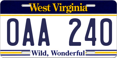 WV license plate OAA240