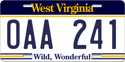 WV license plate OAA241