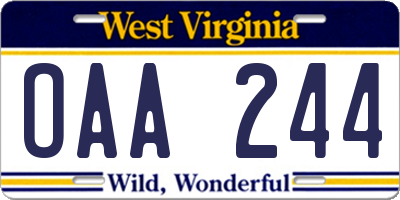 WV license plate OAA244
