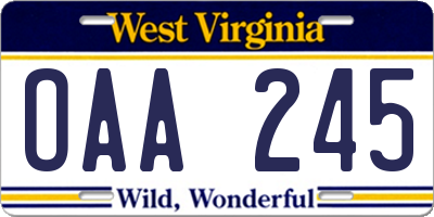 WV license plate OAA245