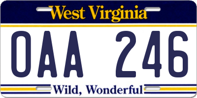 WV license plate OAA246