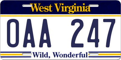 WV license plate OAA247