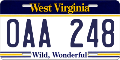 WV license plate OAA248