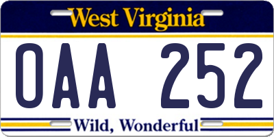 WV license plate OAA252
