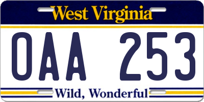 WV license plate OAA253