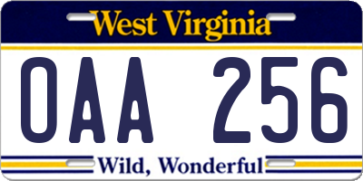 WV license plate OAA256