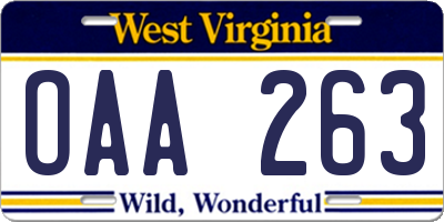 WV license plate OAA263