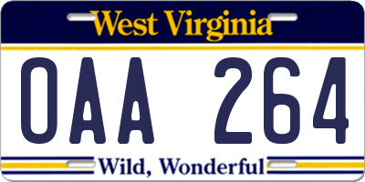 WV license plate OAA264