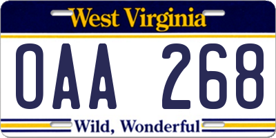 WV license plate OAA268