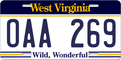 WV license plate OAA269