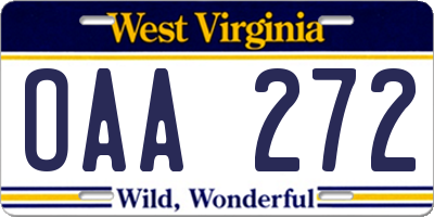 WV license plate OAA272