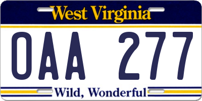 WV license plate OAA277