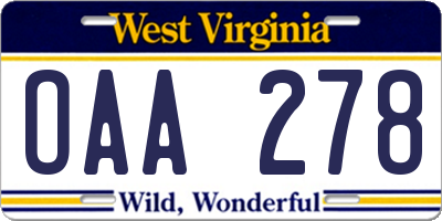 WV license plate OAA278