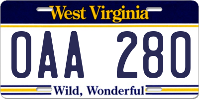 WV license plate OAA280