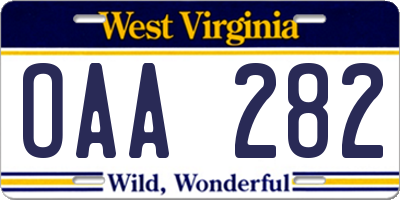 WV license plate OAA282
