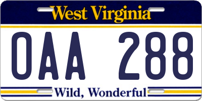 WV license plate OAA288