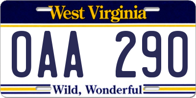 WV license plate OAA290