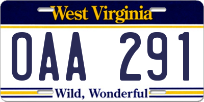 WV license plate OAA291