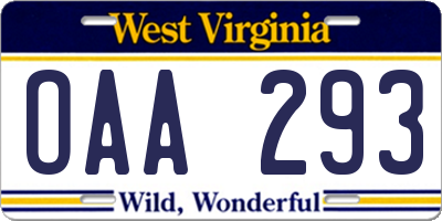 WV license plate OAA293