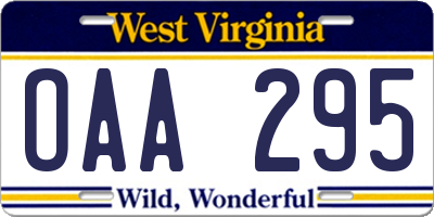 WV license plate OAA295