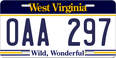 WV license plate OAA297