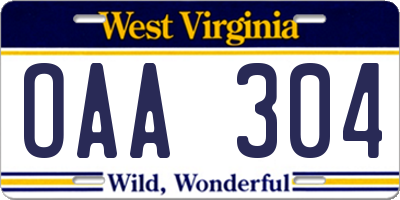WV license plate OAA304