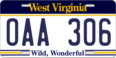 WV license plate OAA306