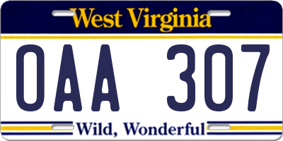 WV license plate OAA307