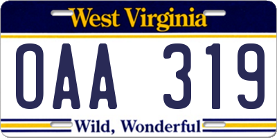 WV license plate OAA319