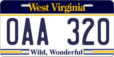 WV license plate OAA320