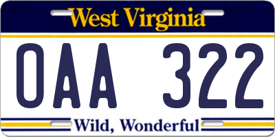 WV license plate OAA322