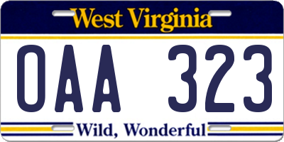 WV license plate OAA323