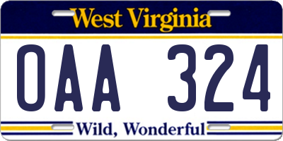 WV license plate OAA324