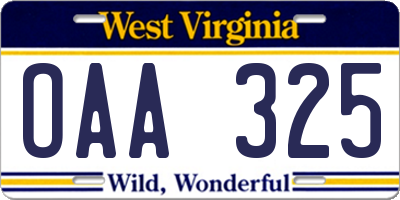 WV license plate OAA325