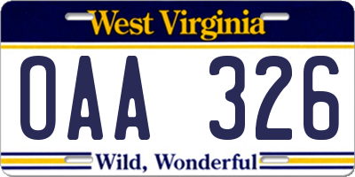 WV license plate OAA326