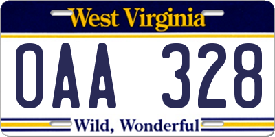 WV license plate OAA328
