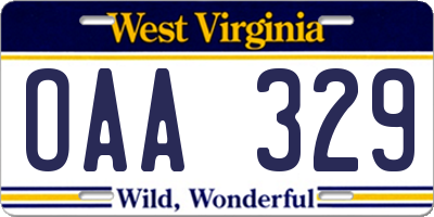 WV license plate OAA329