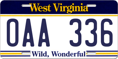 WV license plate OAA336