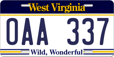 WV license plate OAA337
