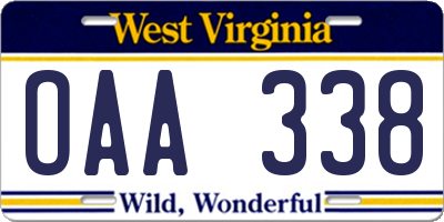 WV license plate OAA338