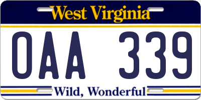 WV license plate OAA339